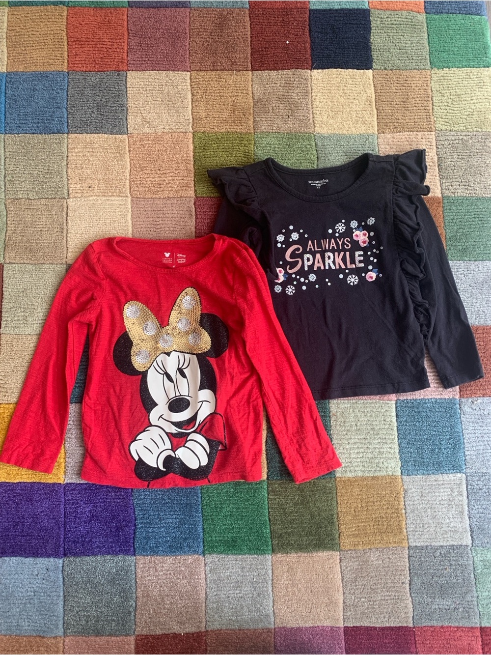 4T Girls’ Long Sleeve Shirt Bundle Minnie Mouse Sequins Ruffles